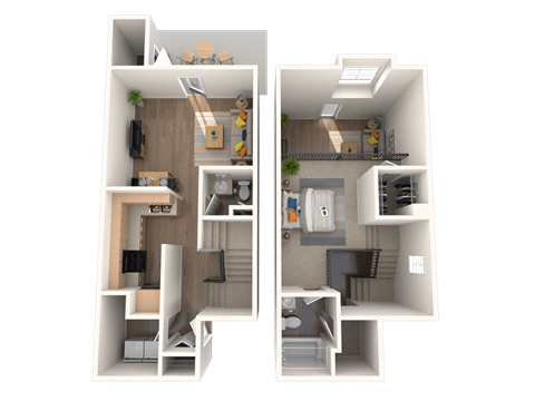 Floor plan for 1 bed, 1.5 baths, 940 sqft